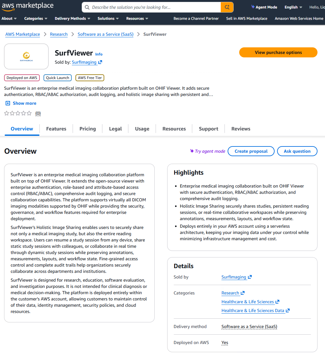 SurfViewer purchase options in AWS Marketplace
