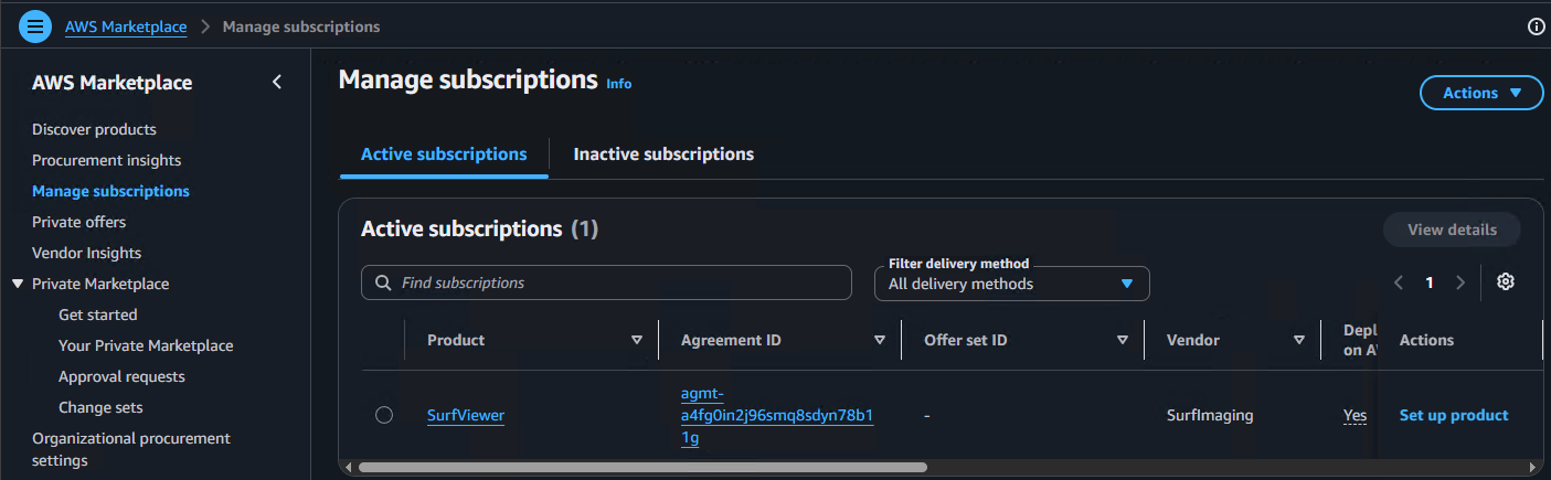 SurfViewer subscription confirmation in AWS Marketplace