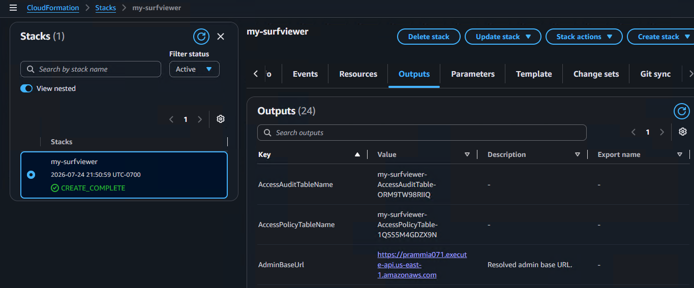 Deployed SurfViewer CloudFormation stack in AWS