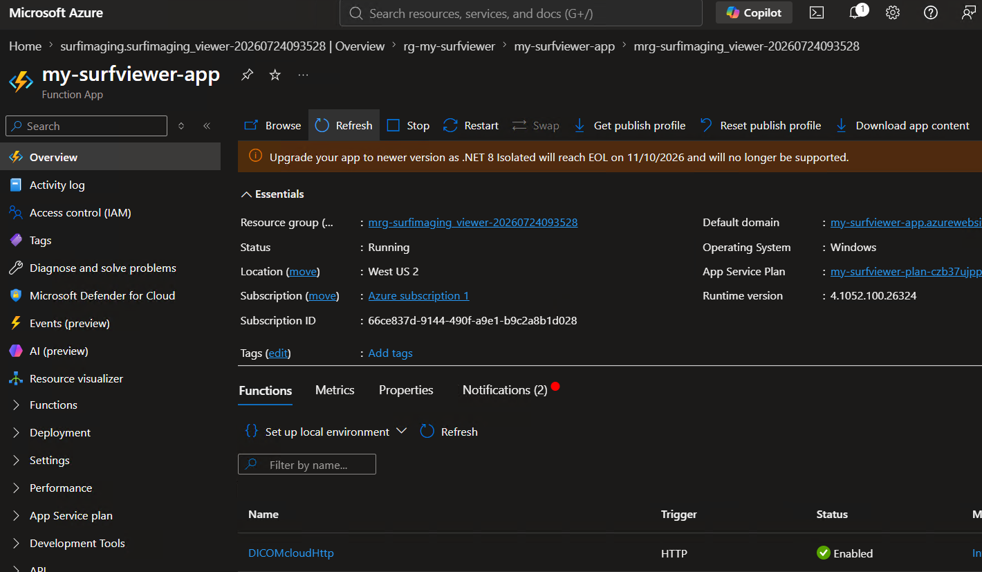 Surf Viewer function app in Azure