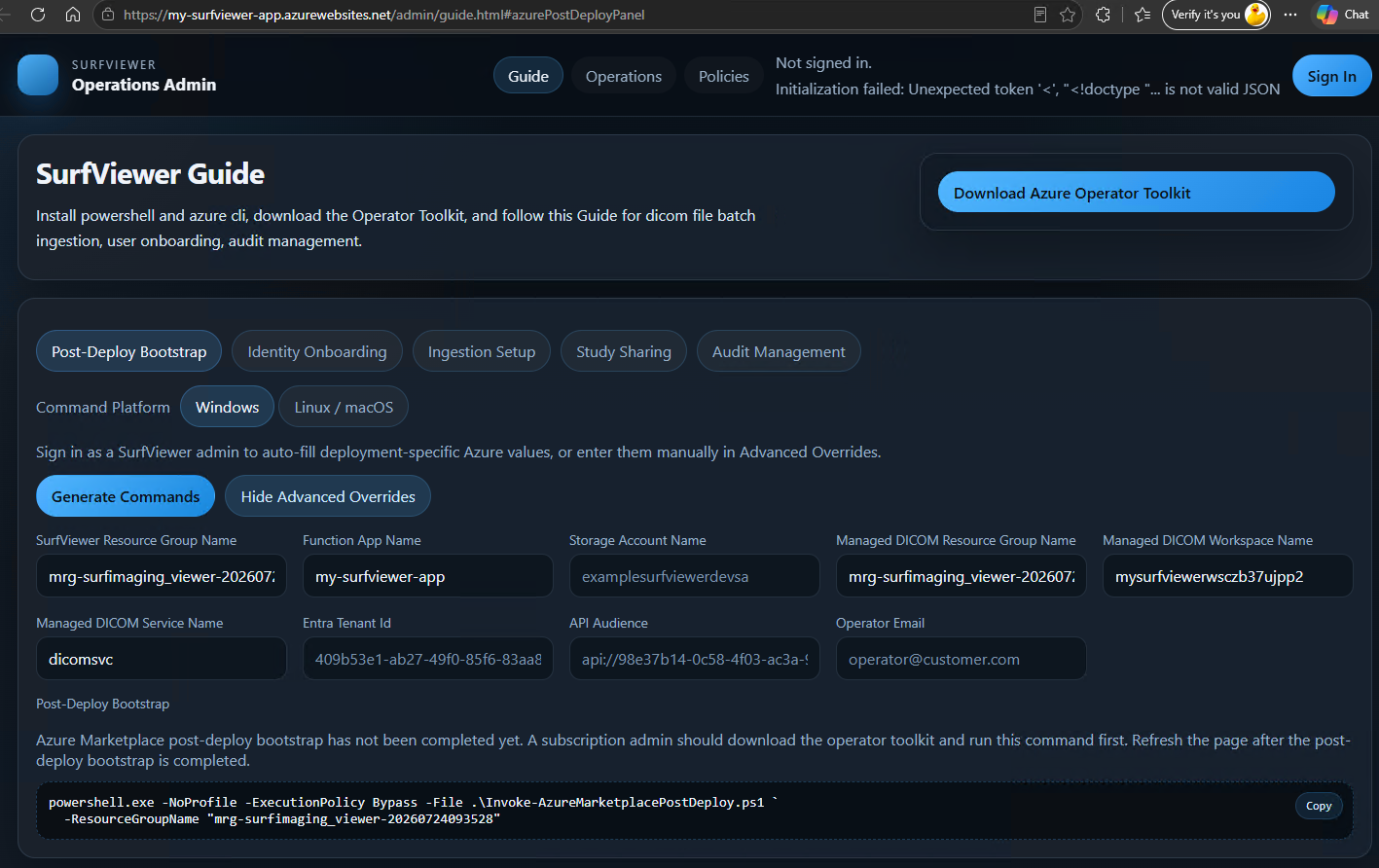 Surf Viewer administrator bootstrap